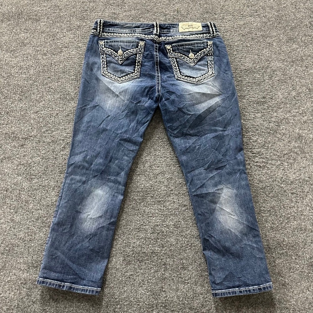 Miss Me Capri Jeans Womens Size 34 Dark Wash Embellished Thick Stitch Denim - Picture 8 of 9